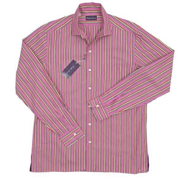 NEW $495 Ralph Lauren Purple Label Shirt!  Purplish Pink With Colorful Stripes - Picture 1 of 2